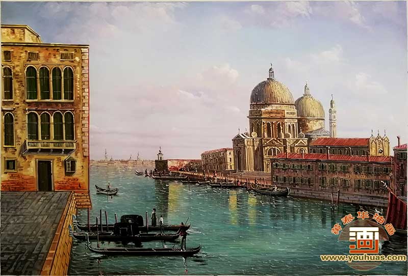 大�\河威尼斯景色，大�\河，圣������德拉致敬_威尼斯水城油���L景作品